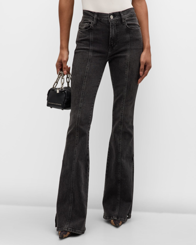 Shop Frame Le High Flare Side Slit Jeans In Obsidian Clean