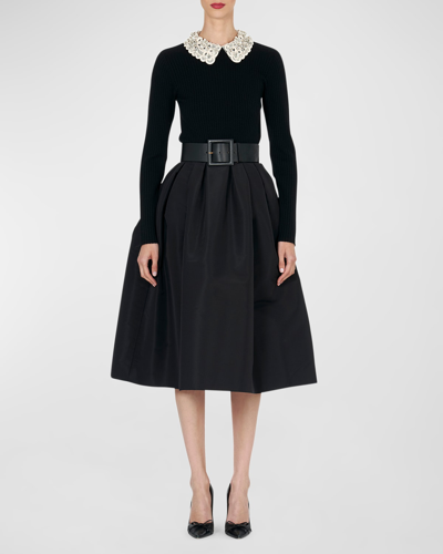 Shop Carolina Herrera High-waist Pleated Full Midi Skirt In Black