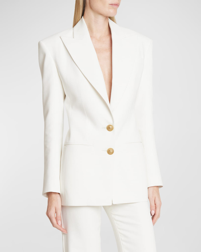 Shop Balmain 2-button Crepe Fitted Blazer In White