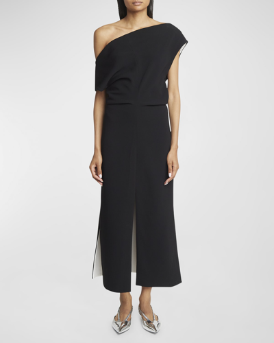 Shop Proenza Schouler Rosa Colorblock Off-the-shoulder Slits-hem Midi Dress In Black