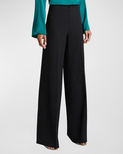 Shop Santorelli Ayla High-rise Wide-leg Wool Crepe Pants In Black