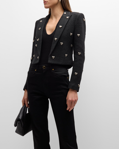 Shop L Agence Jen Cropped Blazer With Hearts In Black
