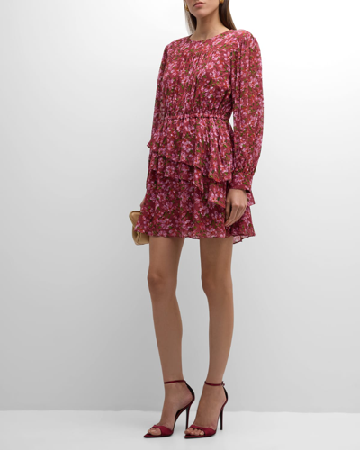 Shop Sachin & Babi Meg Floral-print Ruffle Chiffon Mini Dress In Bordbloom