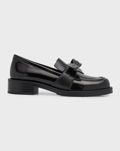 Shop Stuart Weitzman Sofia Bold Leather Bow Loafers In Black