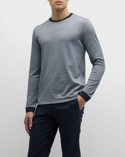 Shop Hugo Boss Men's Tonal Stripe Long Sleeve T-shirt In Dk Bu