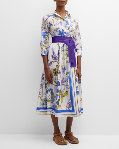 Shop Sara Roka Elenat Floral-print Belted Midi Shirtdress In Floral 111