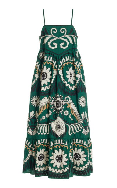 Shop Sea Charlough Embroidered Cotton Midi Dress In Green