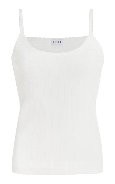 Shop Leset Pointelle-knit Cotton Tank Top In White