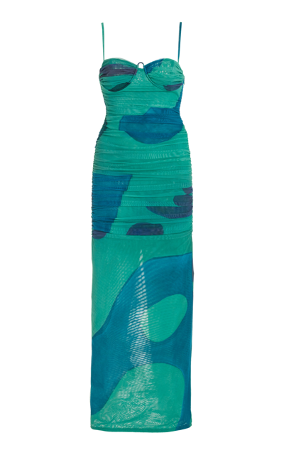 Shop Sir Frankie Ruched Balconette Midi Dress In Green