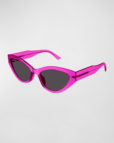 Shop Balenciaga Logo Plastic Cat-eye Sunglasses In Shiny Hd Transpar