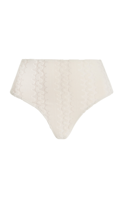 Shop Oas Riva Ruched High-rise Bikini Bottom In Ivory