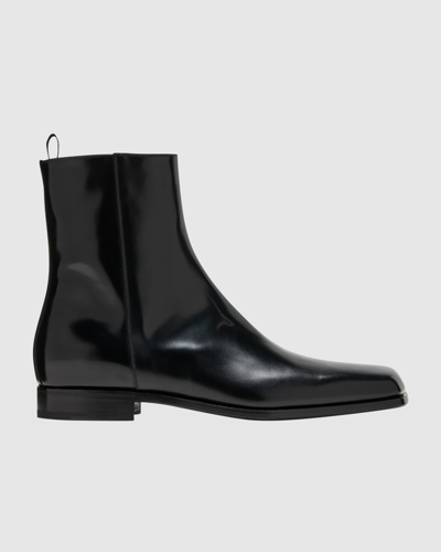 Shop Prada Men's Jokoto Leather Zip Ankle Boots In Black