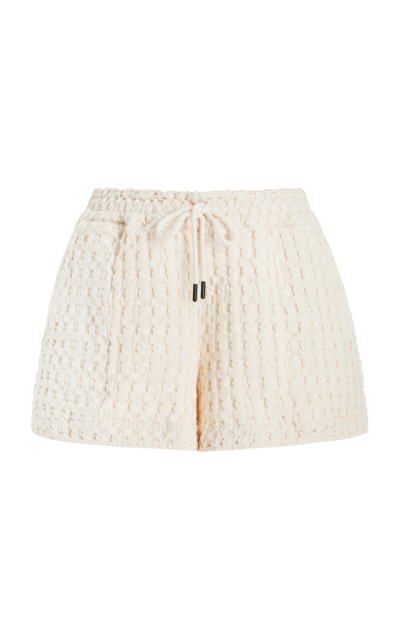 Shop Oas Drizzle Waffle-knit Cotton Shorts In Ivory