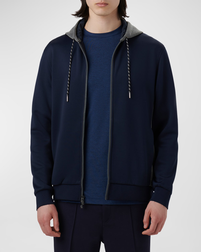 Shop Bugatchi Men's Soft Touch Full-zip Hooded Jacket In Navy