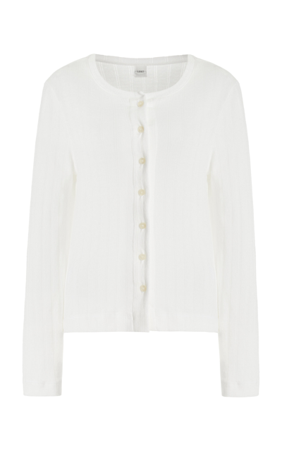 Shop Leset Pointelle-knit Cotton Cardigan In White