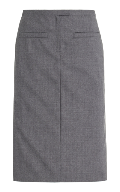 Shop Courrèges Wool Midi Pencil Skirt In Grey