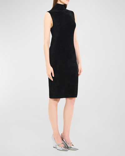 Shop Theory Micro Velvet Sleeveless Turtleneck Dress In Black