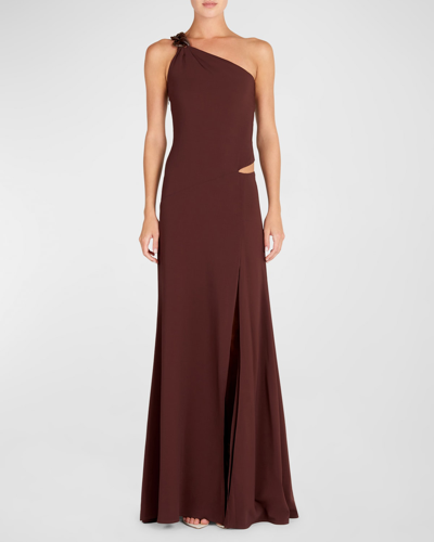 Shop Silvia Tcherassi Nix One-shoulder Cutout Gown In Brown