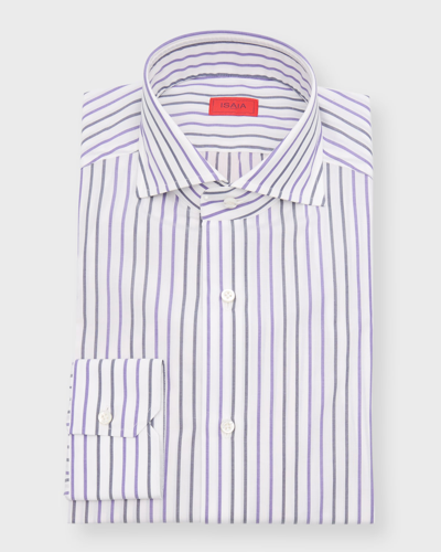 Shop Isaia Men's Cotton Stripe Casual Button-down Shirt In White