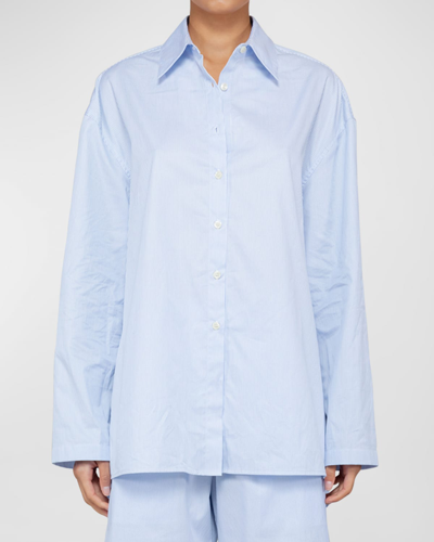 Shop Leset Yoshi Cotton Button-front Shirt In Bluewhite Stripe