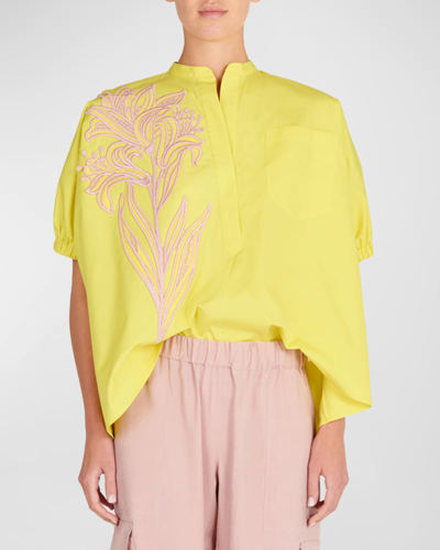 Shop Silvia Tcherassi Susanne Floral Embroidered Short-sleeve Blouse In Limoncello