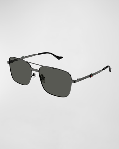 Shop Gucci Men's Metal Rectangle Sunglasses In 001 Grey