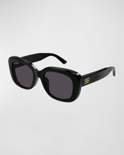 Shop Balenciaga Monogram Acetate Round Sunglasses In Shiny Solid Black