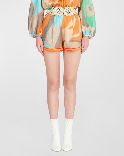 Shop Silvia Tcherassi Giorgio High-rise Abstract-print Linen Pull-on Shorts In Pastel Multi Swir