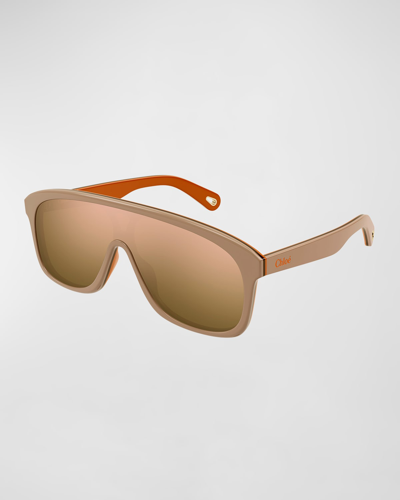 Shop Chloé Gradient Plastic Shield Sunglasses In Beige