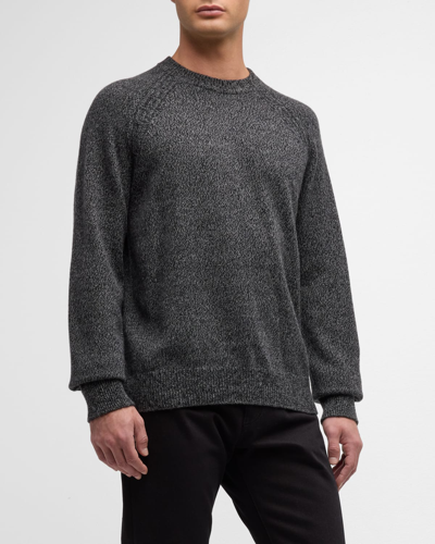 Shop Versace Men's Marled Cashmere Raglan Sweater In Black-grey