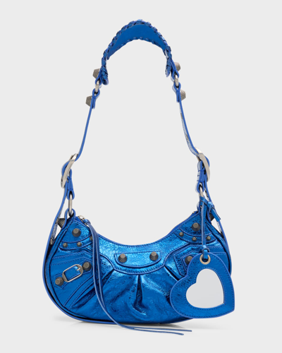 Shop Balenciaga Cagole Xs Metallic Stud Hobo Shoulder Bag In 4505 Met Cobalt