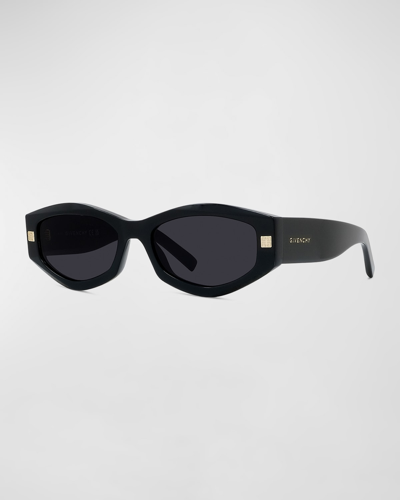 Shop Givenchy Gv Day Geometric Acetate Oval Sunglasses In Shiny Black Smoke