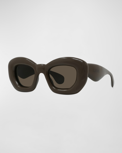 Shop Loewe Men's Inflated Acetate-nylon Butterfly Sunglasses In Sdbrn/brn