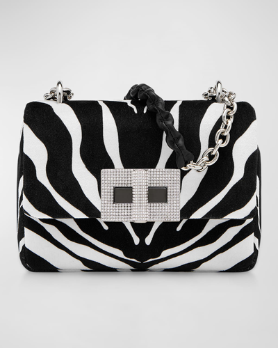 Shop Tom Ford Natalia Small Zebra-print Velvet Shoulder Bag In Black/white