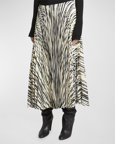 Shop Proenza Schouler Korine Striped Pleated Midi Pull-on Skirt In Ecru Multi