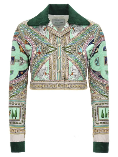 Shop Casablanca 'le Labyrinthe' Cropped Jacket In Multicolor