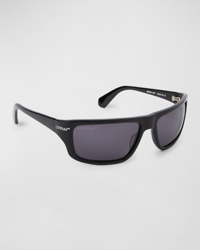 Shop Off-white Men's Bologna Acetate Wrap Sunglasses In Black