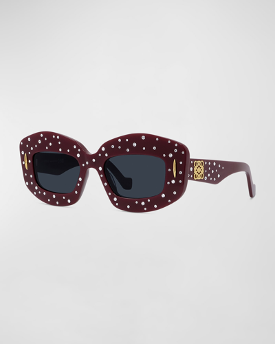Shop Loewe Starry Night Red Acetate Rectangle Sunglasses In Srd