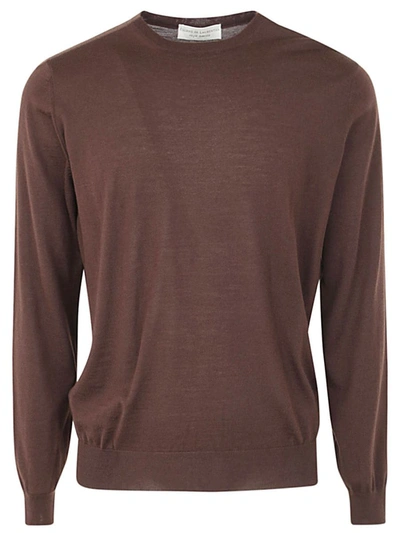 Shop Filippo De Laurentiis Royal Merino Long Sleeves Crew Neck Sweater Clothing In Brown