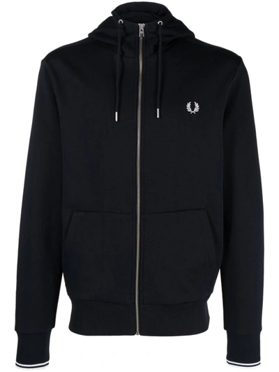 Shop Fred Perry Fp Hooded Zipper Through Sweatshirt Clothing In Blue