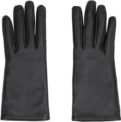 Shop Saint Laurent Cassandre Leather Gloves In Black