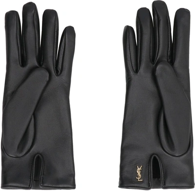 Shop Saint Laurent Cassandre Leather Gloves In Black