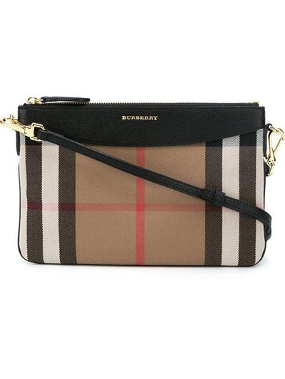Shop Burberry House Check And Leather Clutch Bag