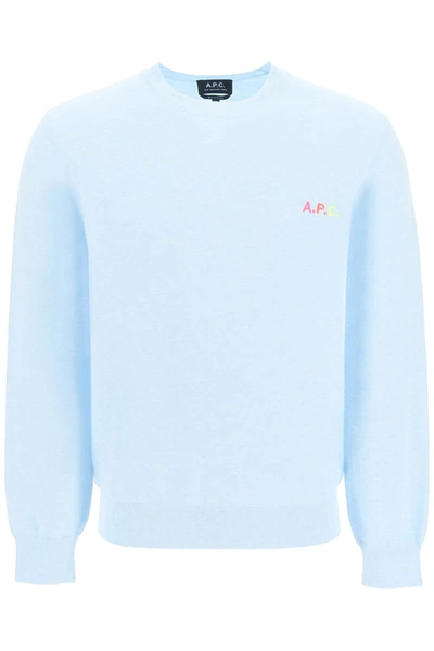 Shop Apc 'martin' Pullover With Logo Embroidery Detail In Light Blue