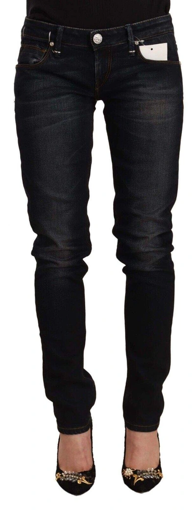 Shop Acht Black Washed Cotton Low Waist Slim Fit Denim Jeans