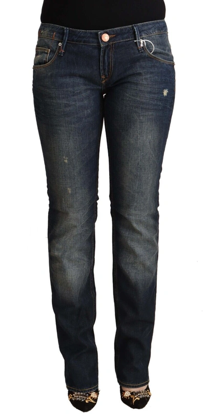 Shop Acht Blue Washed Cotton Low Waist Skinny Denim Jeans