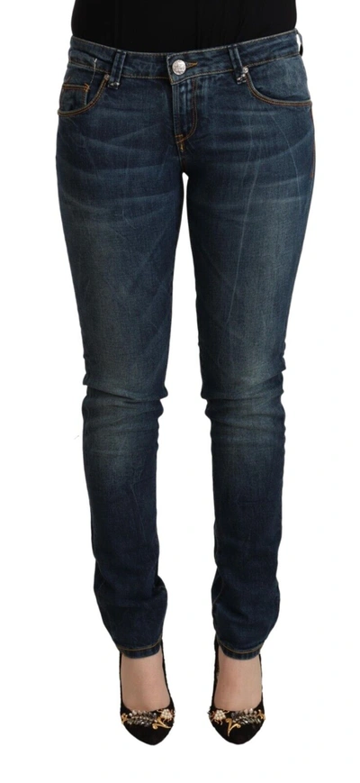 Acht Blue Washed Cotton Slim Fit Denim Low Waist Jeans In Blue