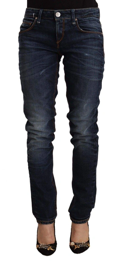 Shop Acht Blue Washed Cotton Mid Waist Skinny Denim Jeans