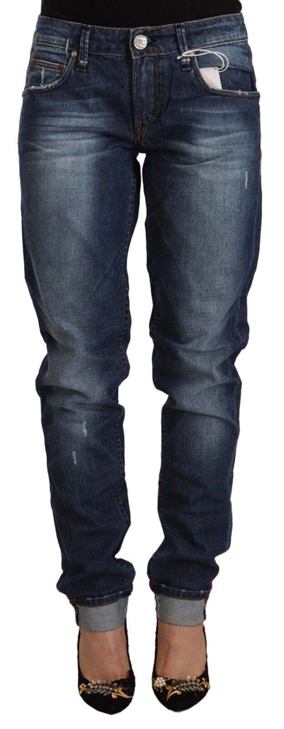 Shop Acht Blue Washed Mid Waist Slim Fit Denim Folded Hem Jeans