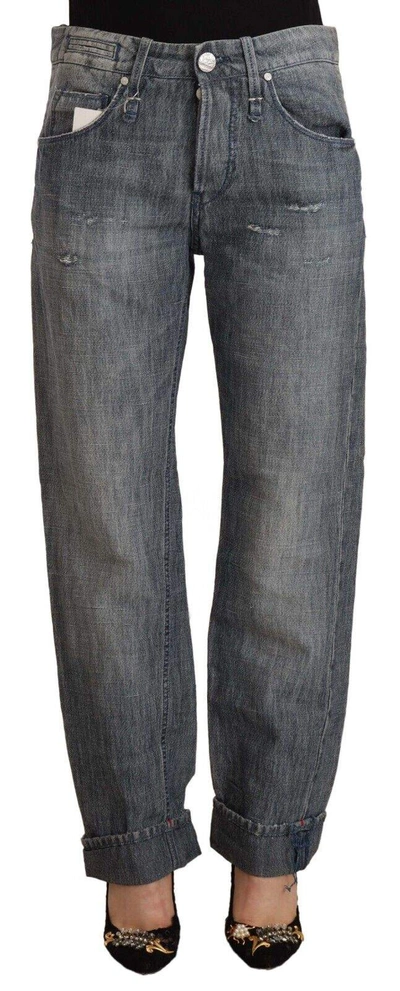 Shop Acht Gray Washed Mid Waist Straight Denim Folded Hem Jeans